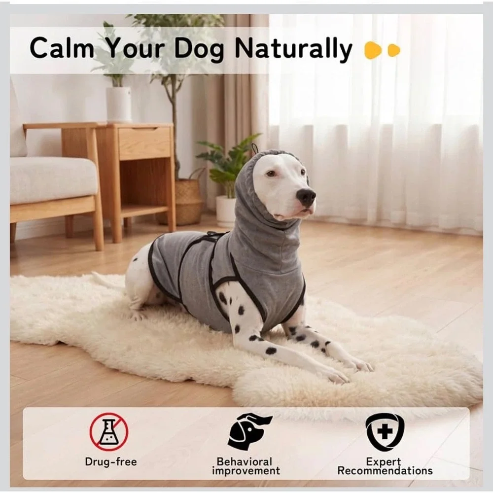 DENTRUN Dog Calming Vest Hoodie Gray Anxiety Relief Shirt Medium Snood Wrap